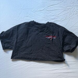 Women’s Black Cropped Tee with Red Chest Accent